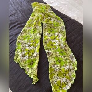 long narrow scarf semi sheer green white flowers boho